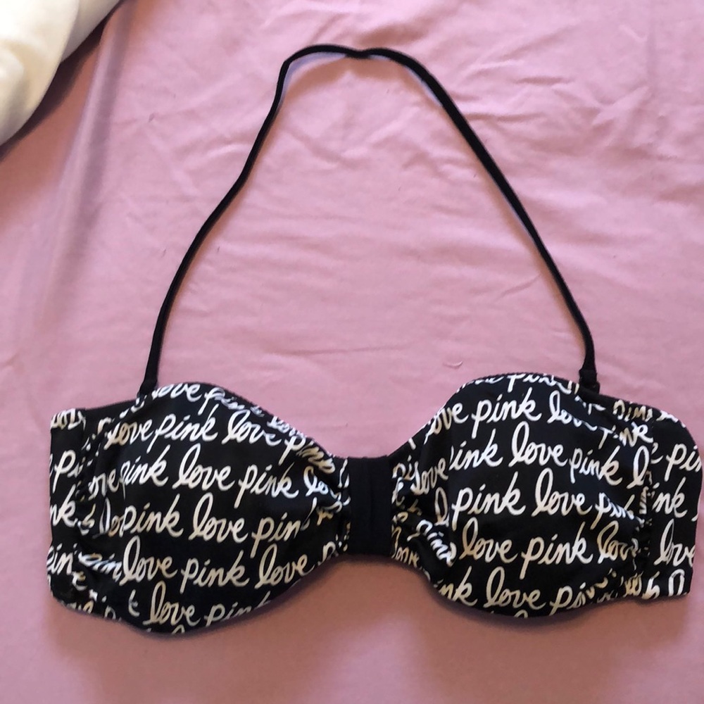 Love pink bandeau bikini top